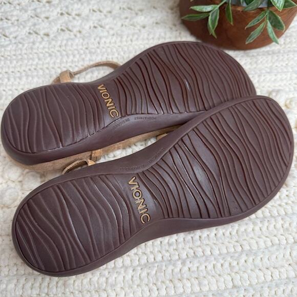 VIONIC Women's 9 Rest Miami Supportive Sandal Thong Ankle Strap Tan Gold Cork - Picture 7 of 12